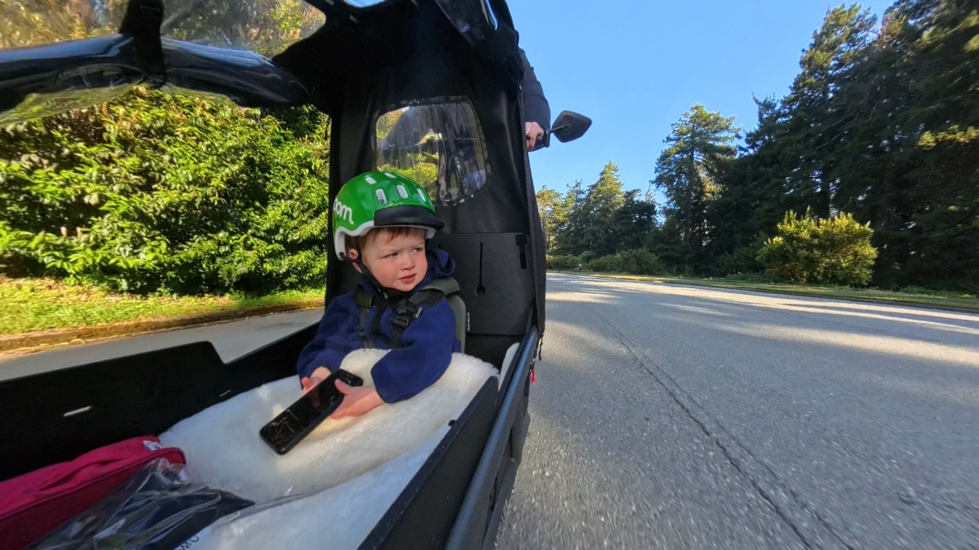 Buckling Owen in before the ride
