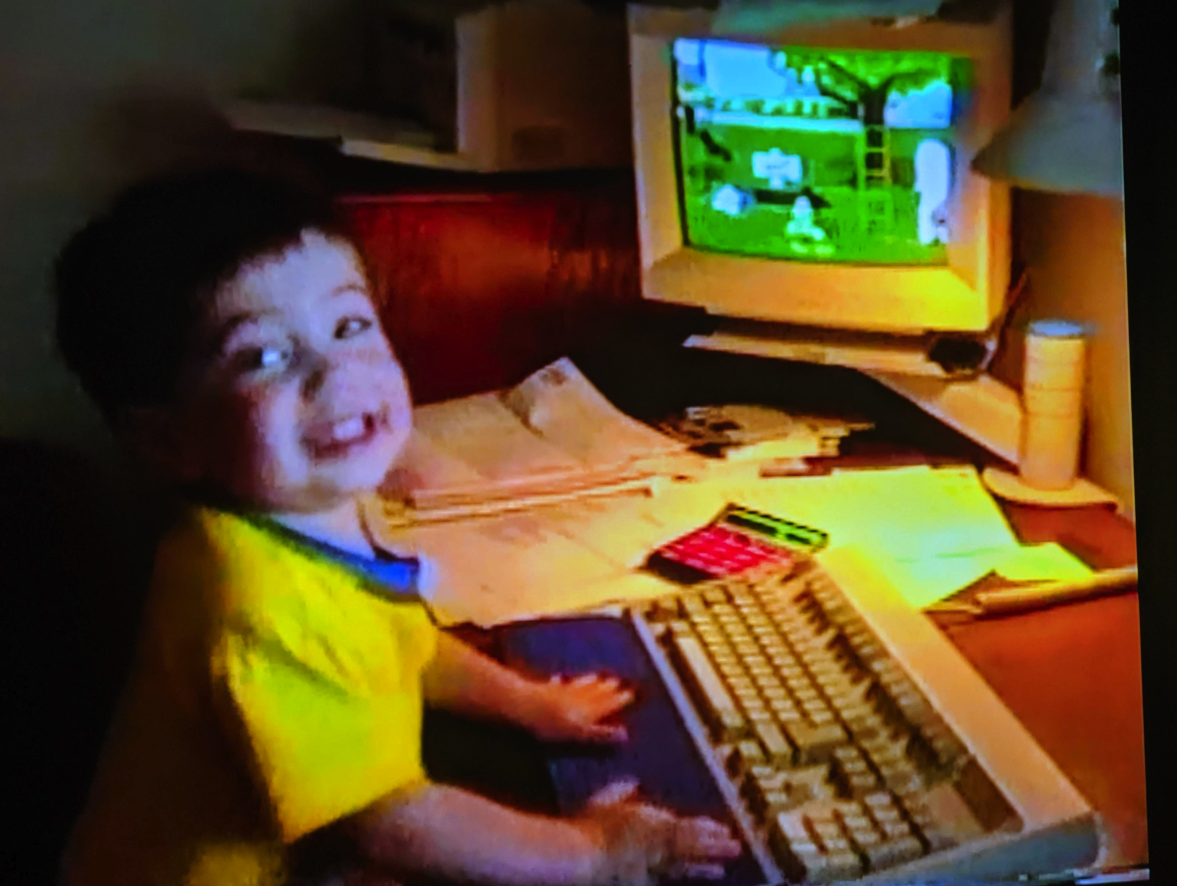 Young James on a computer